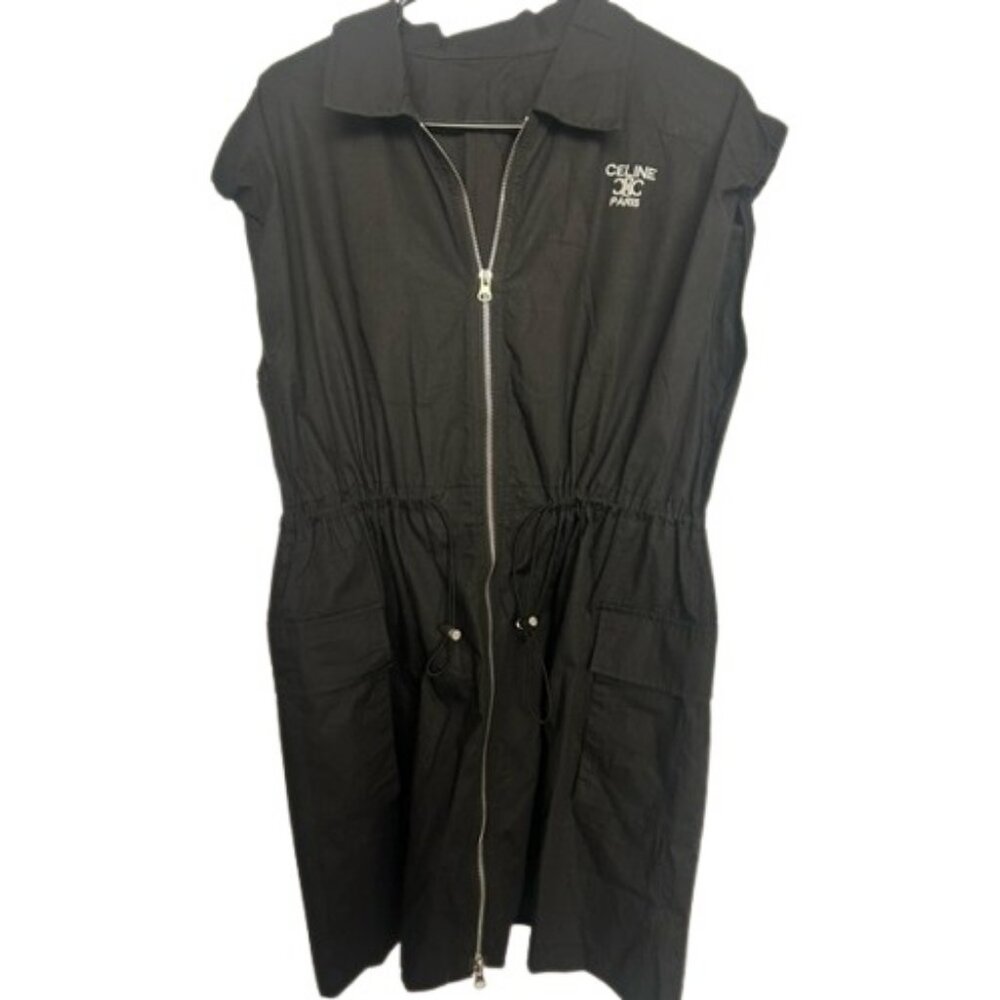 Celine sleeveless zip up mini dress black women's size XL